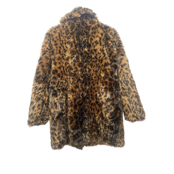 JCrew Faux Fur Leopard Coat Womens XS Brown Animal Print Mob Wife Y2K Evening - Picture 6 of 16